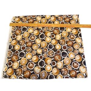 Coffee Fabric 1/2 YARD 100% Cotton Coffee Art Cups All Over Print Black Novelty